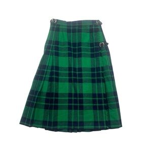 Laird Portch Scotland women's small wool plaid skirt kilt green navy outlander